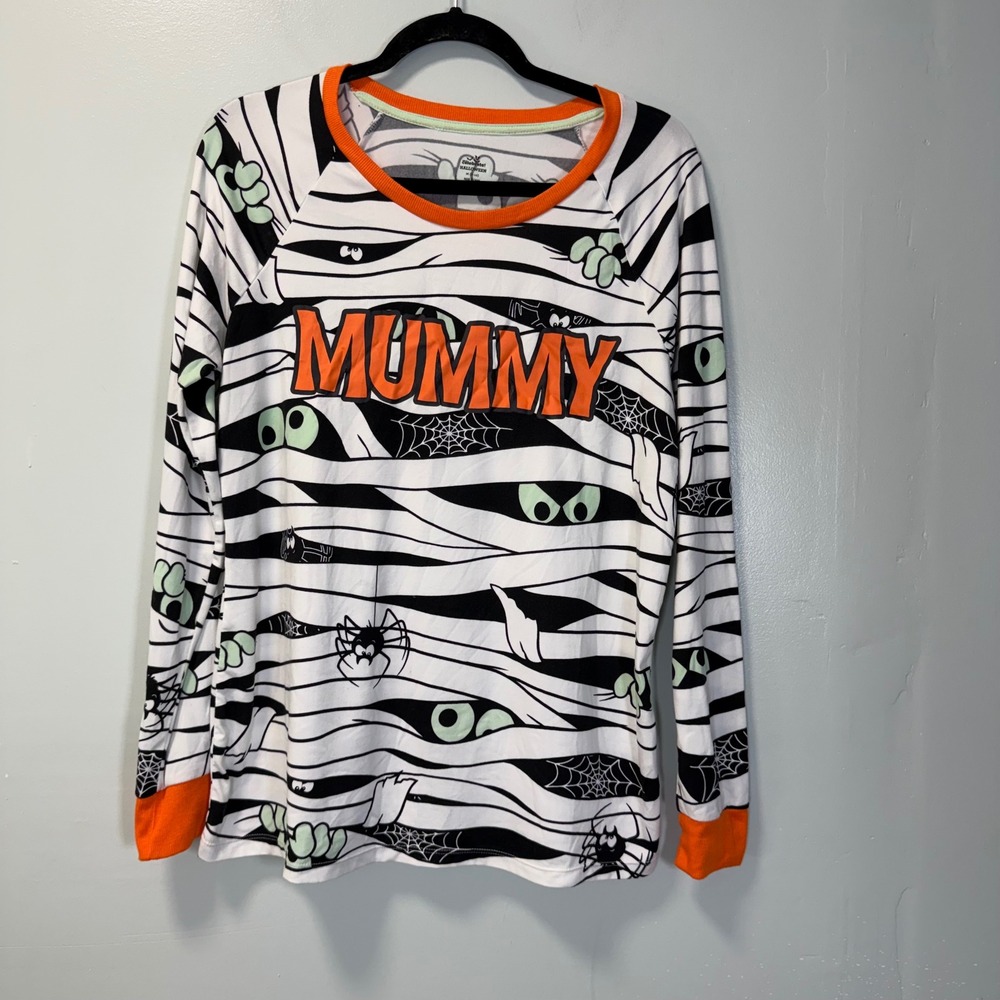 Way to Celebrate Halloween Mummy Long Sleeve Pajama Top White Orange Medium